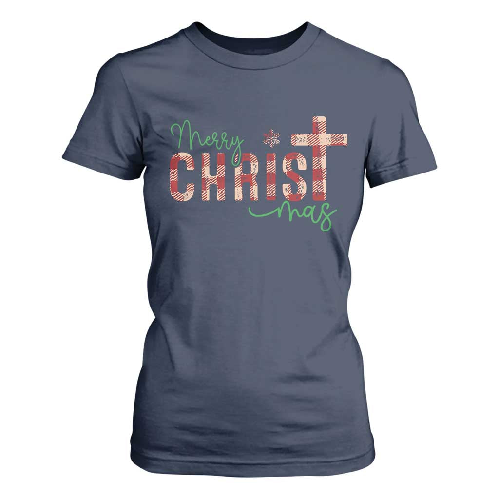 Christian Christmas T Shirt For Women Merry Christmas Cross Faith TS11 Navy Print Your Wear
