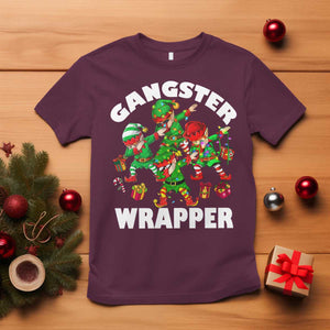 Funny Gangster Wrapper T Shirt Christmas Gangsta Elf Crew Presents TS11 Maroon Print Your Wear