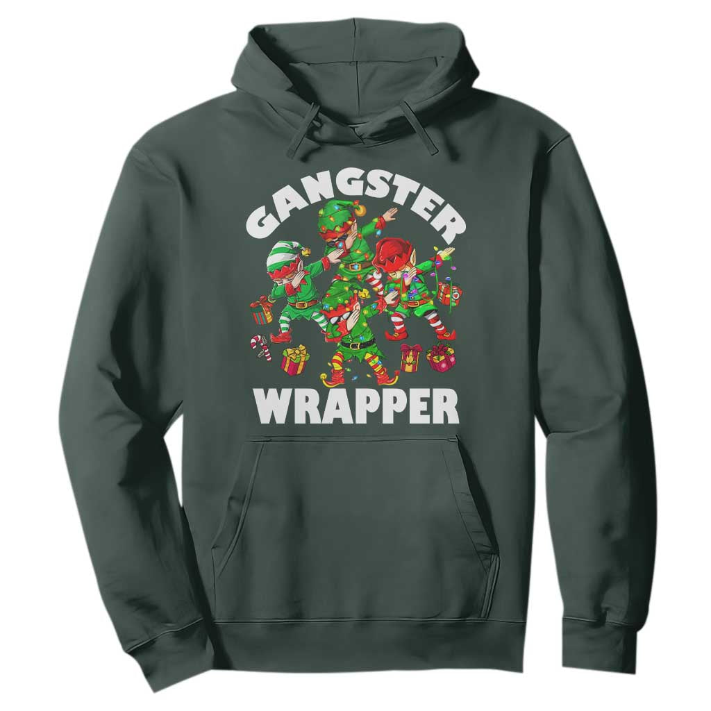 Funny Gangster Wrapper Hoodie Christmas Gangsta Elf Crew Presents TS11 Dark Forest Green Print Your Wear