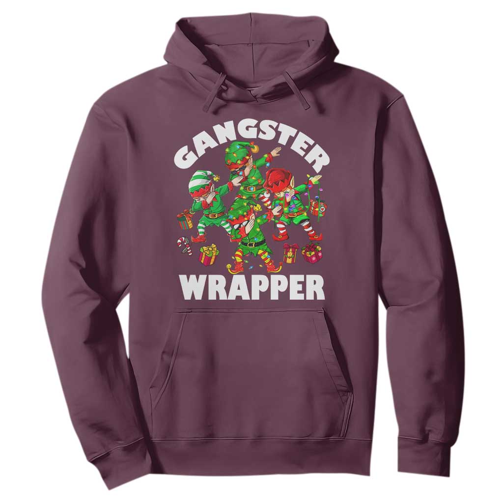 Funny Gangster Wrapper Hoodie Christmas Gangsta Elf Crew Presents TS11 Maroon Print Your Wear