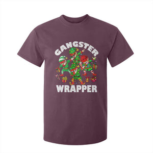 Funny Gangster Wrapper T Shirt For Kid Christmas Gangsta Elf Crew Presents TS11 Maroon Print Your Wear