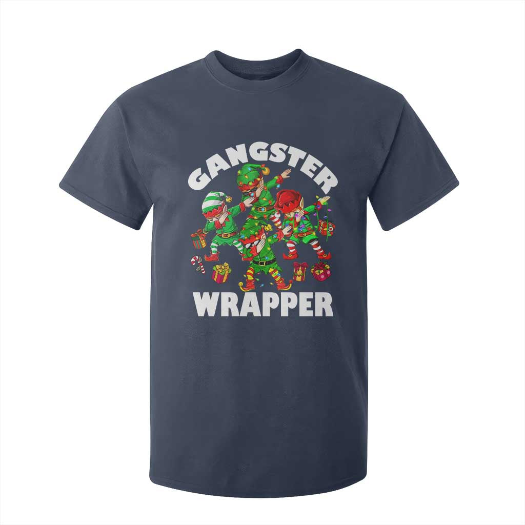 Funny Gangster Wrapper T Shirt For Kid Christmas Gangsta Elf Crew Presents TS11 Navy Print Your Wear