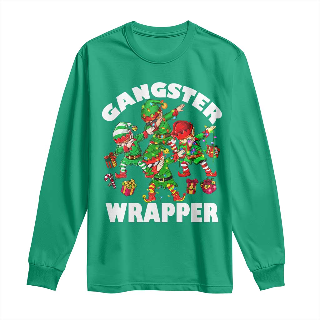 Funny Gangster Wrapper Long Sleeve Shirt Christmas Gangsta Elf Crew Presents TS11 Irish Green Print Your Wear