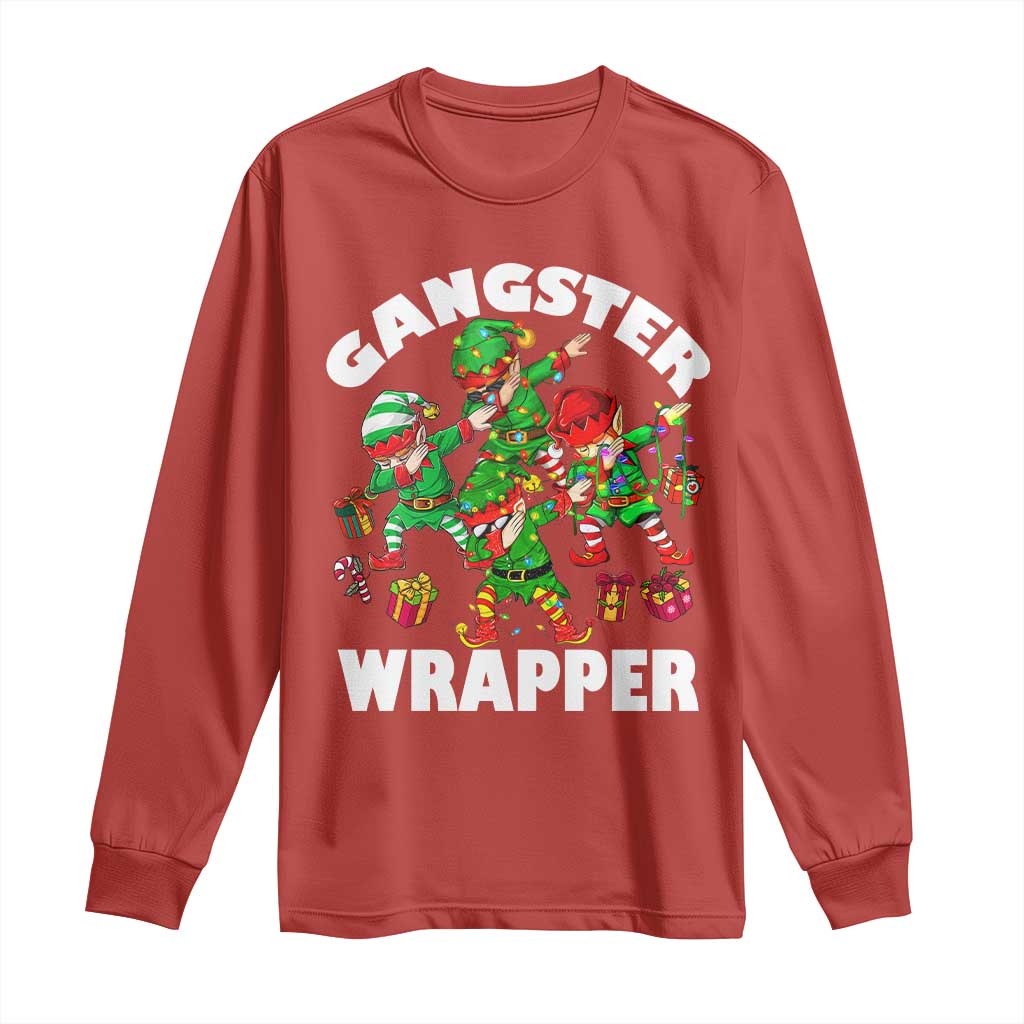 Funny Gangster Wrapper Long Sleeve Shirt Christmas Gangsta Elf Crew Presents TS11 Red Print Your Wear