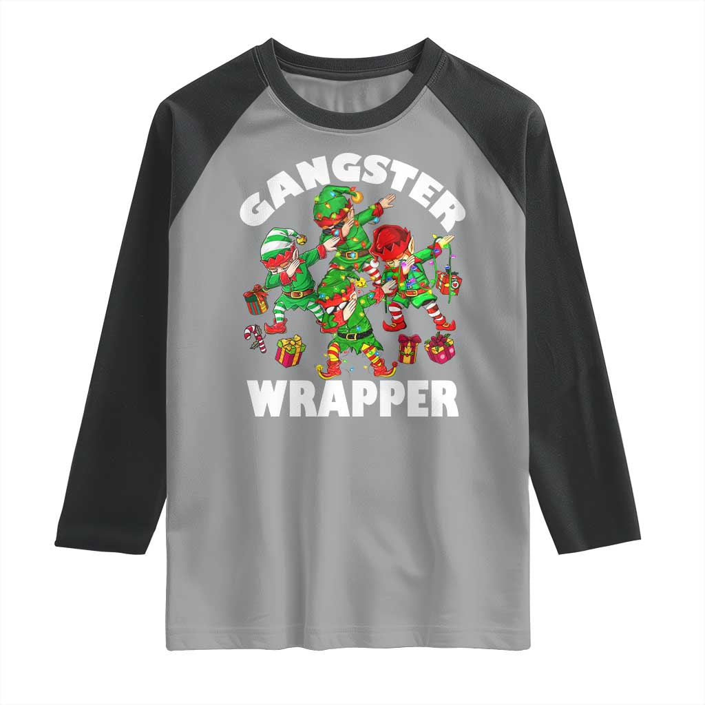 Funny Gangster Wrapper Raglan Shirt Christmas Gangsta Elf Crew Presents TS11 Sport Gray Black Print Your Wear
