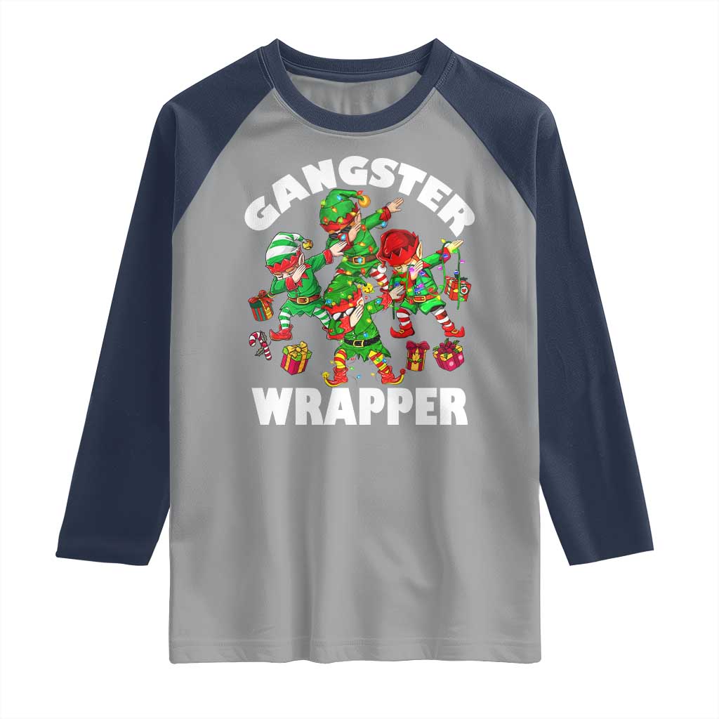 Funny Gangster Wrapper Raglan Shirt Christmas Gangsta Elf Crew Presents TS11 Sport Gray Navy Print Your Wear