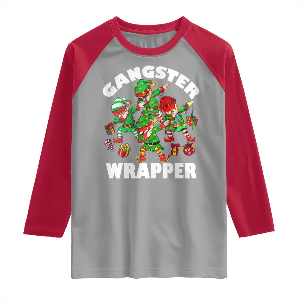 Funny Gangster Wrapper Raglan Shirt Christmas Gangsta Elf Crew Presents TS11 Sport Gray Red Print Your Wear