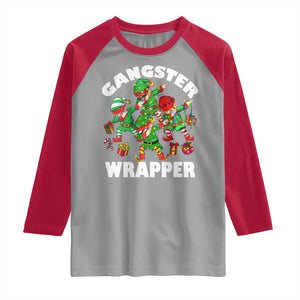 Funny Gangster Wrapper Raglan Shirt Christmas Gangsta Elf Crew Presents TS11 Sport Gray Red Print Your Wear
