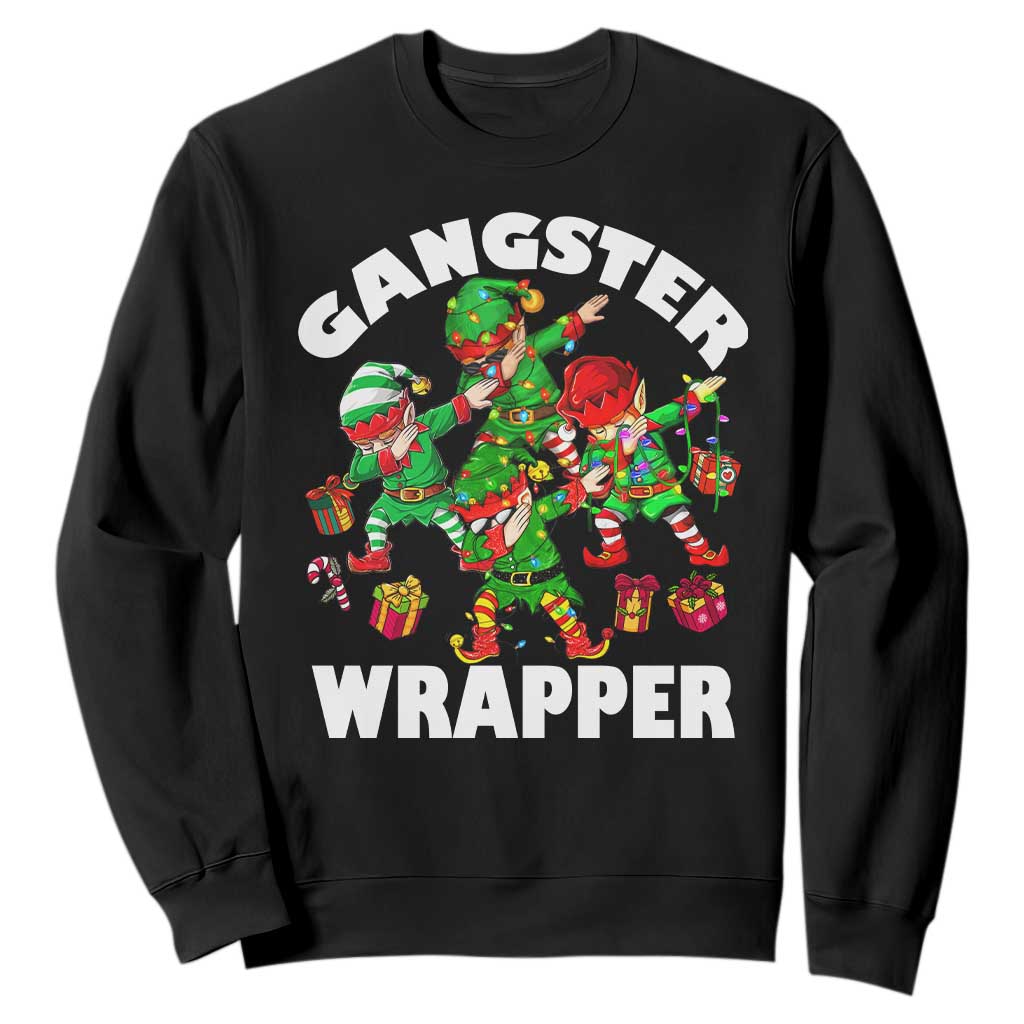 Funny Gangster Wrapper Sweatshirt Christmas Gangsta Elf Crew Presents TS11 Black Print Your Wear