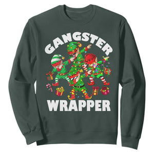 Funny Gangster Wrapper Sweatshirt Christmas Gangsta Elf Crew Presents TS11 Dark Forest Green Print Your Wear