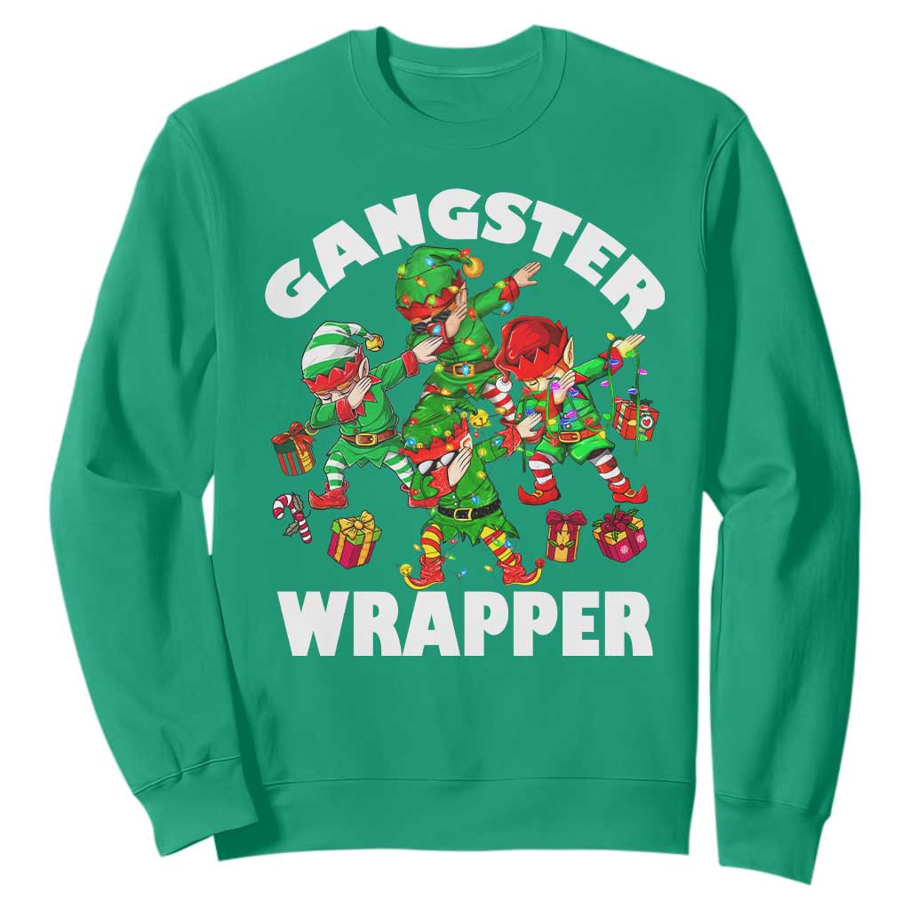 Funny Gangster Wrapper Sweatshirt Christmas Gangsta Elf Crew Presents TS11 Irish Green Print Your Wear