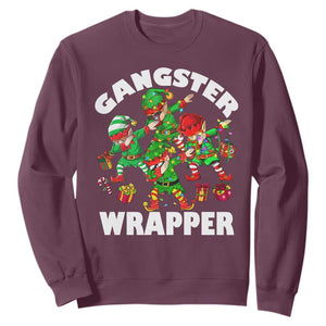 Funny Gangster Wrapper Sweatshirt Christmas Gangsta Elf Crew Presents TS11 Maroon Print Your Wear