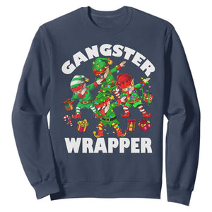 Funny Gangster Wrapper Sweatshirt Christmas Gangsta Elf Crew Presents TS11 Navy Print Your Wear