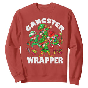 Funny Gangster Wrapper Sweatshirt Christmas Gangsta Elf Crew Presents TS11 Red Print Your Wear