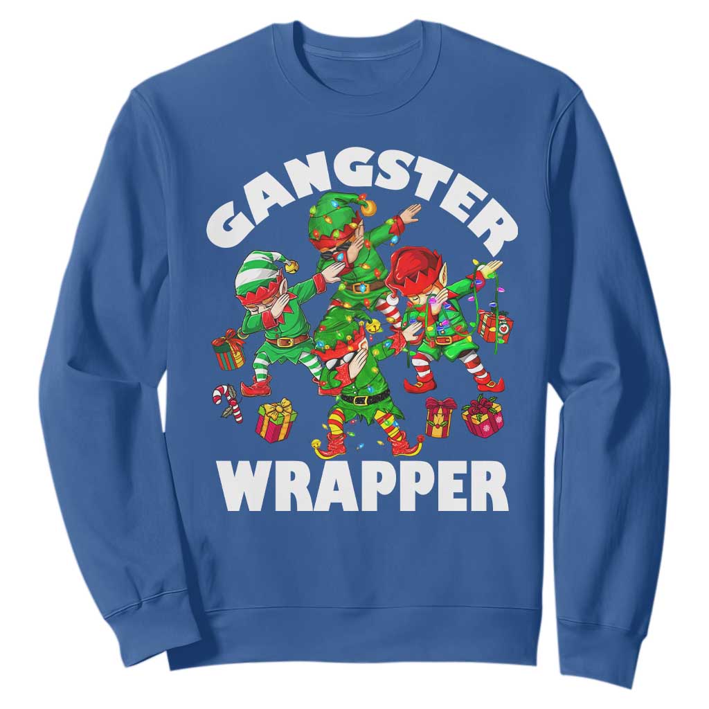 Funny Gangster Wrapper Sweatshirt Christmas Gangsta Elf Crew Presents TS11 Royal Blue Print Your Wear