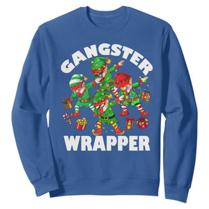 Funny Gangster Wrapper Sweatshirt Christmas Gangsta Elf Crew Presents TS11 Royal Blue Print Your Wear