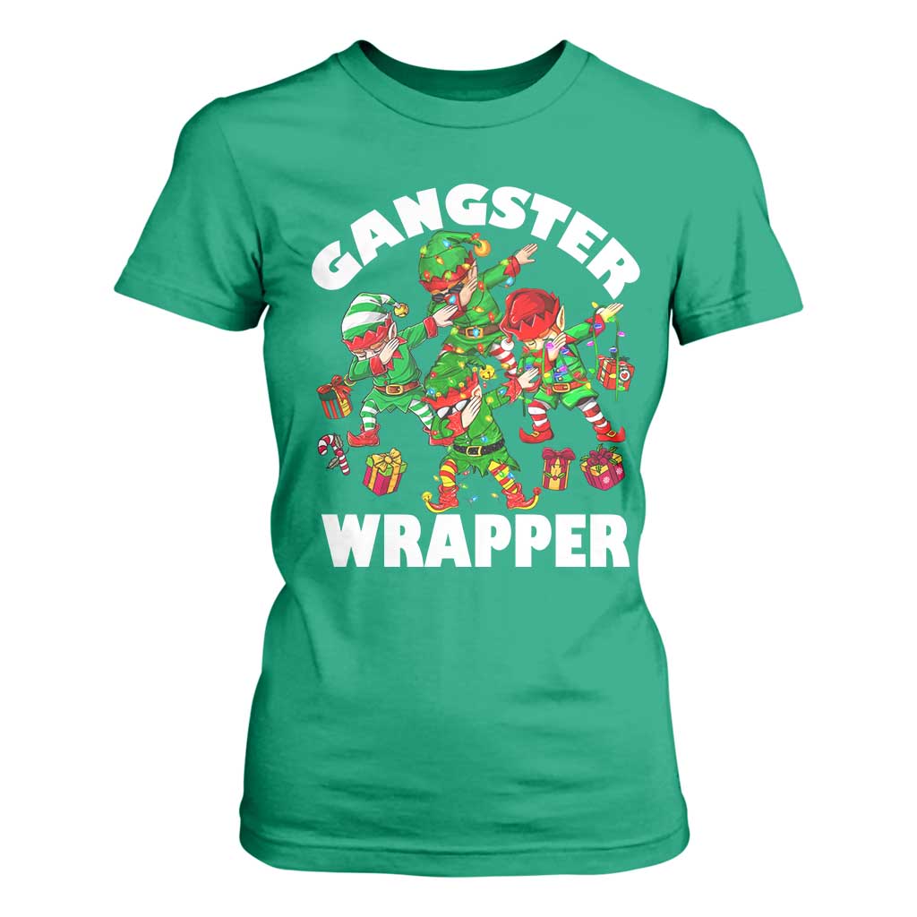 Funny Gangster Wrapper T Shirt For Women Christmas Gangsta Elf Crew Presents TS11 Irish Green Print Your Wear