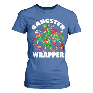 Funny Gangster Wrapper T Shirt For Women Christmas Gangsta Elf Crew Presents TS11 Royal Blue Print Your Wear