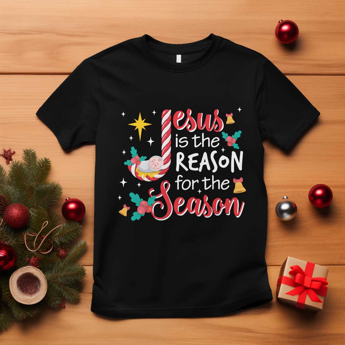 Jesus Is The Reason For The Season T Shirt Christmas Jolly Bell TS11 Black Print Your Wear
