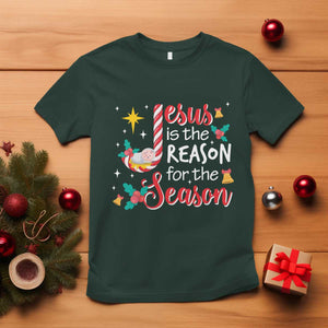 Jesus Is The Reason For The Season T Shirt Christmas Jolly Bell TS11 Dark Forest Green Print Your Wear