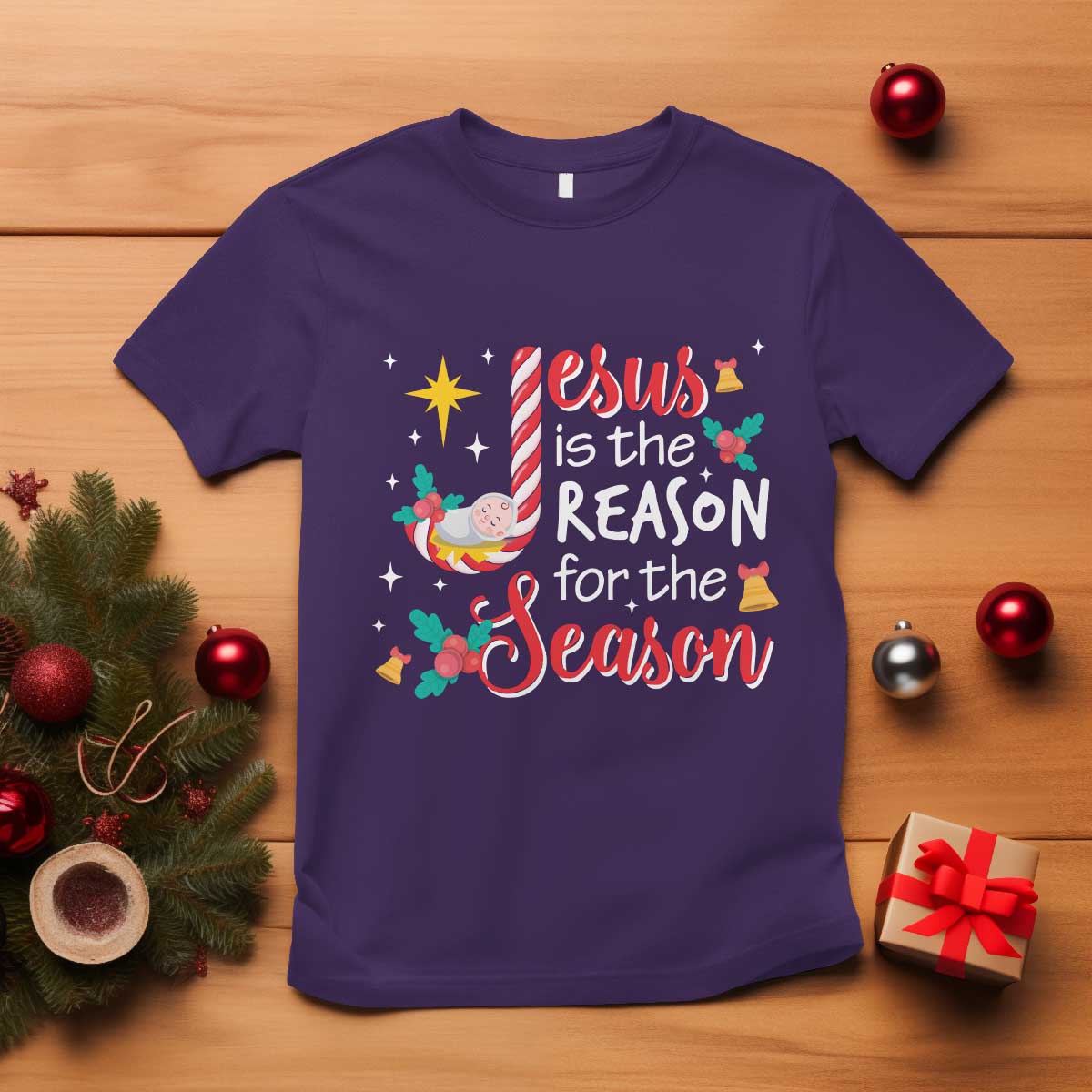 Jesus Is The Reason For The Season T Shirt Christmas Jolly Bell TS11 Purple Print Your Wear