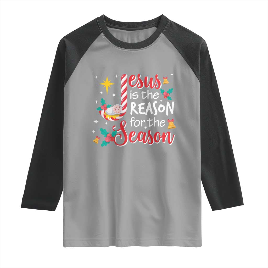 Jesus Is The Reason For The Season Raglan Shirt Christmas Jolly Bell TS11 Sport Gray Black Print Your Wear
