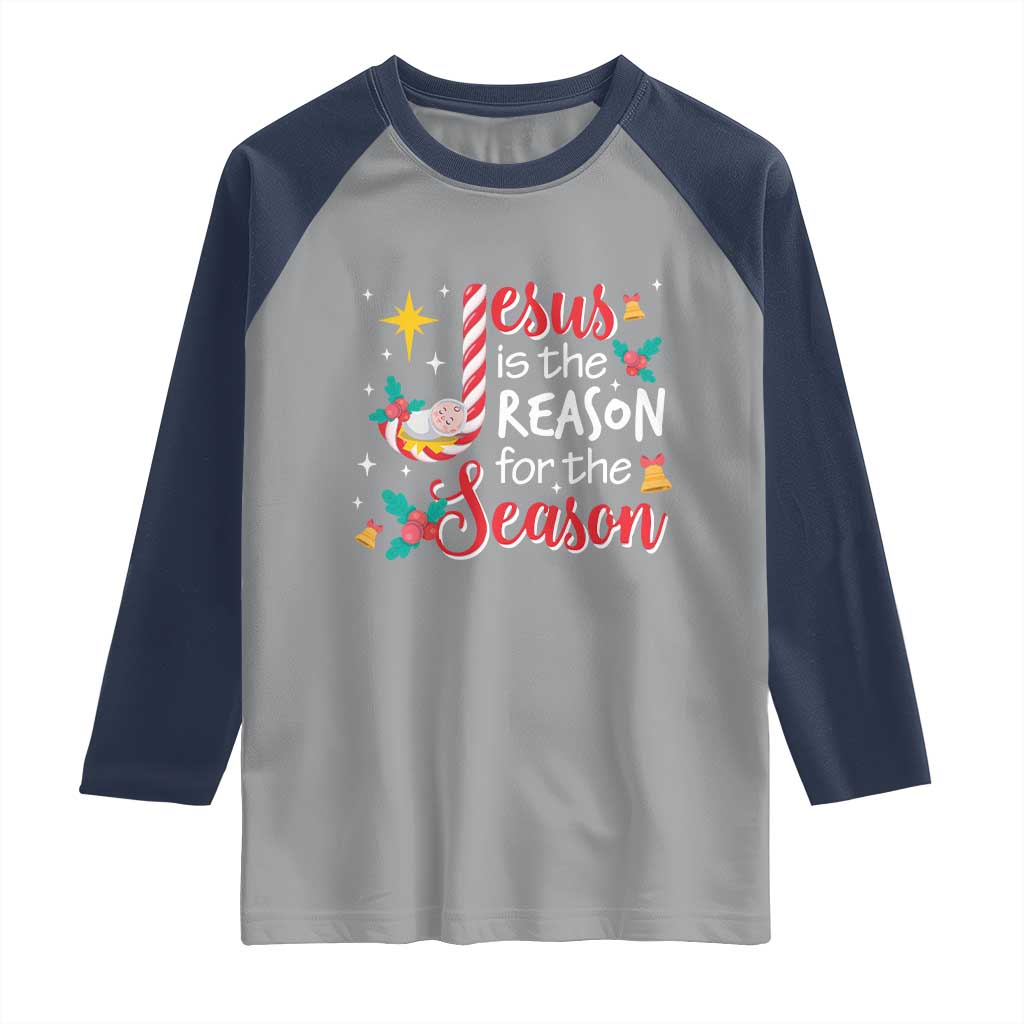 Jesus Is The Reason For The Season Raglan Shirt Christmas Jolly Bell TS11 Sport Gray Navy Print Your Wear
