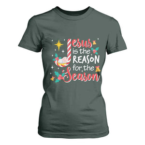 Jesus Is The Reason For The Season T Shirt For Women Christmas Jolly Bell TS11 Dark Forest Green Print Your Wear