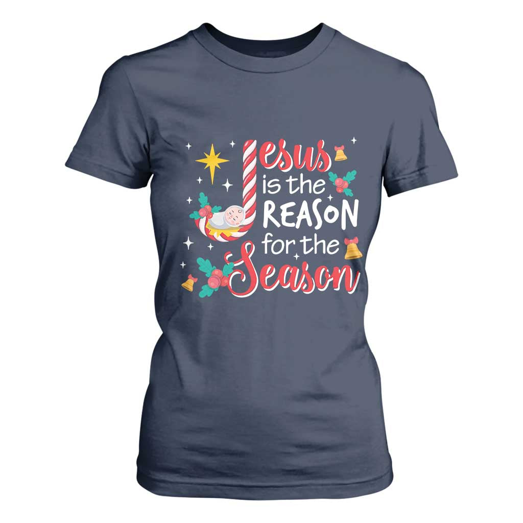 Jesus Is The Reason For The Season T Shirt For Women Christmas Jolly Bell TS11 Navy Print Your Wear