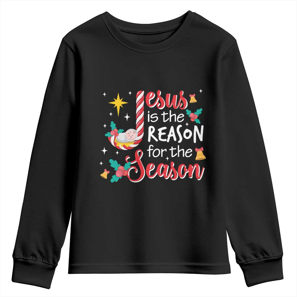 Jesus Is The Reason For The Season Youth Sweatshirt Christmas Jolly Bell TS11 Black Print Your Wear