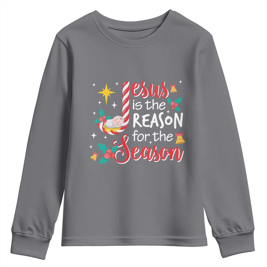 Jesus Is The Reason For The Season Youth Sweatshirt Christmas Jolly Bell TS11 Charcoal Print Your Wear