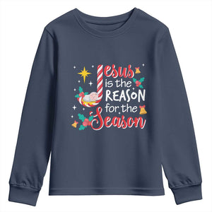 Jesus Is The Reason For The Season Youth Sweatshirt Christmas Jolly Bell TS11 Navy Print Your Wear