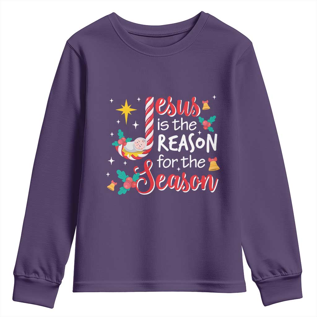 Jesus Is The Reason For The Season Youth Sweatshirt Christmas Jolly Bell TS11 Purple Print Your Wear