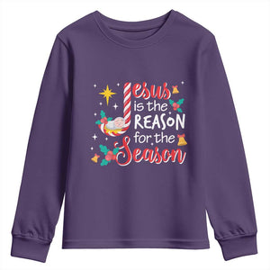 Jesus Is The Reason For The Season Youth Sweatshirt Christmas Jolly Bell TS11 Purple Print Your Wear