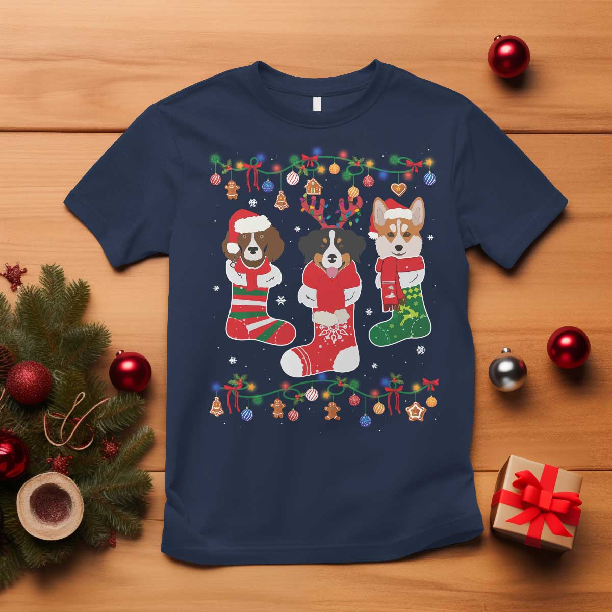 Funny Christmas Dog Owner T Shirt Socks Xmas Holiday TS11 Navy Print Your Wear