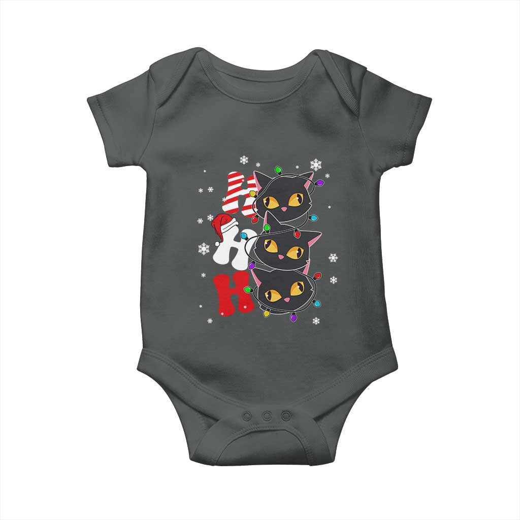 Funny Christmas Black Cat Triple Ho Baby Onesie TS11 Dark Heather Print Your Wear