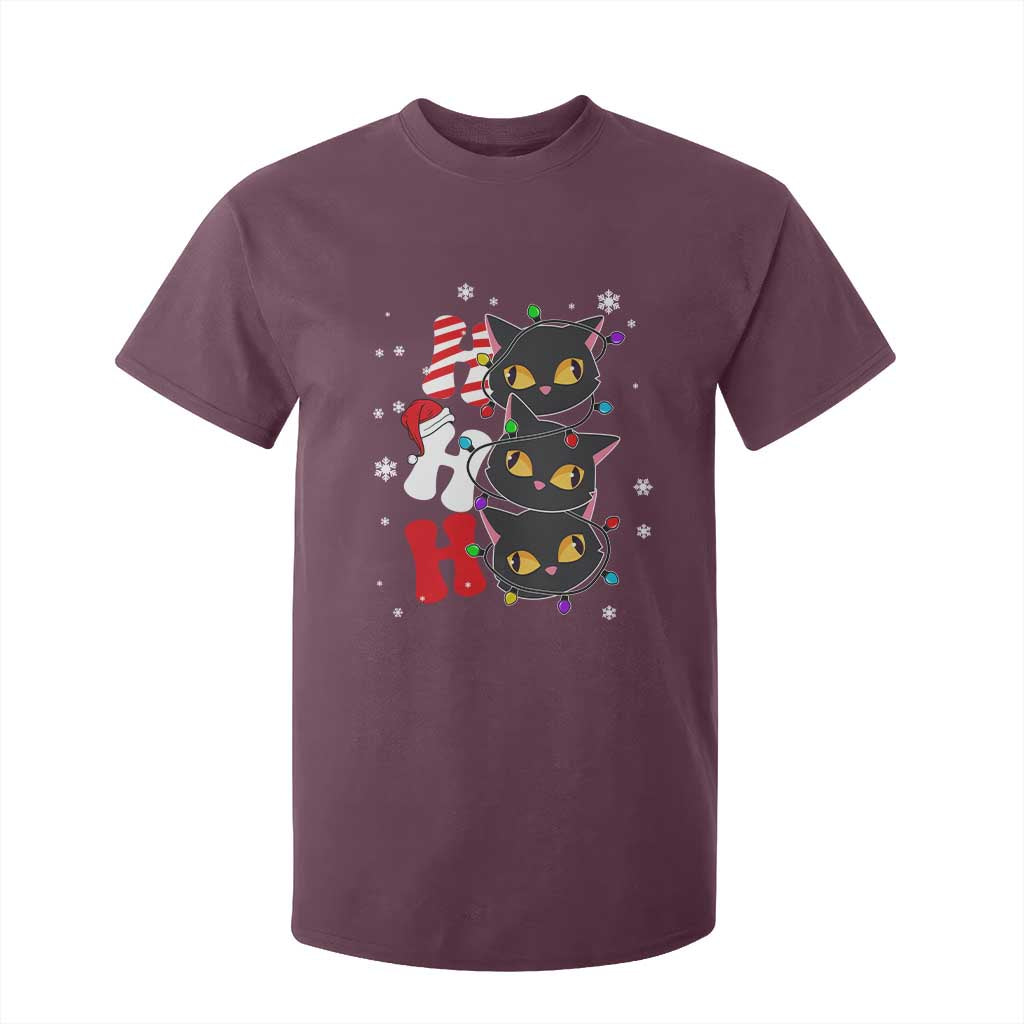 Funny Christmas Black Cat Triple Ho T Shirt For Kid TS11 Maroon Print Your Wear