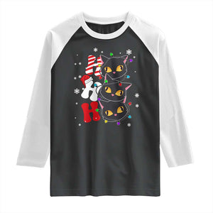 Funny Christmas Black Cat Triple Ho Raglan Shirt TS11 Black White Print Your Wear