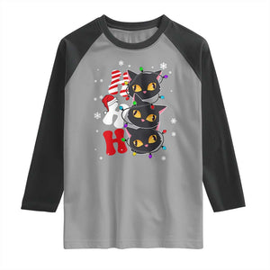Funny Christmas Black Cat Triple Ho Raglan Shirt TS11 Sport Gray Black Print Your Wear