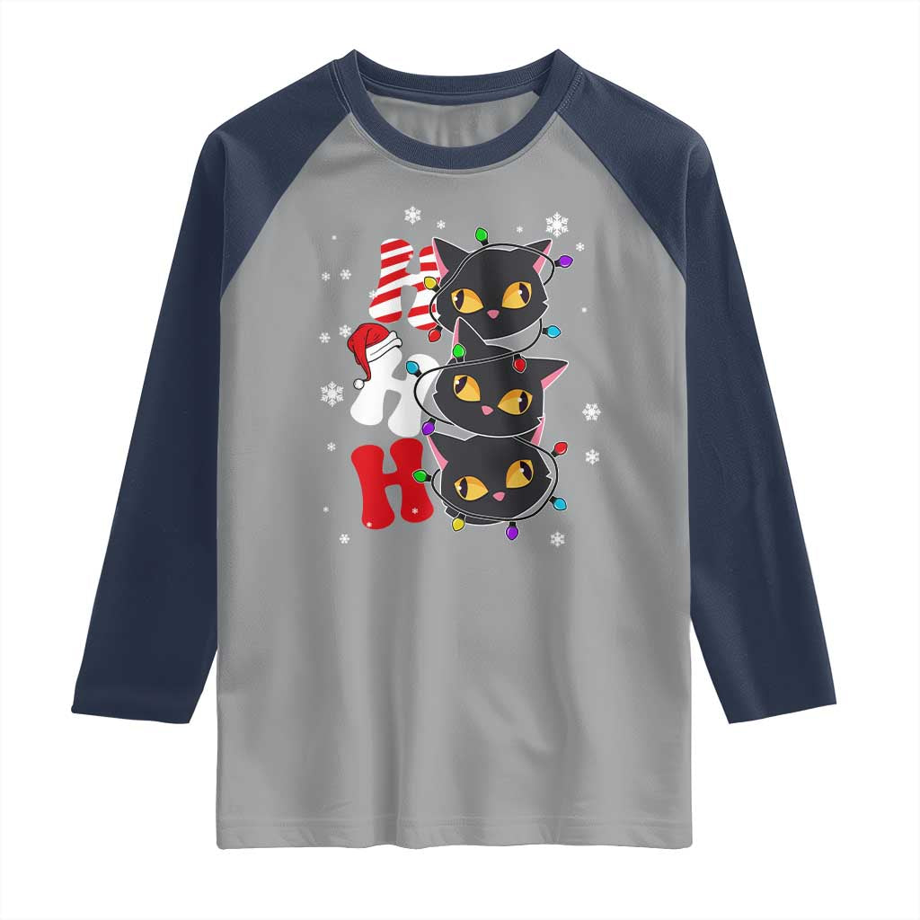 Funny Christmas Black Cat Triple Ho Raglan Shirt TS11 Sport Gray Navy Print Your Wear