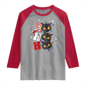 Funny Christmas Black Cat Triple Ho Raglan Shirt TS11 Sport Gray Red Print Your Wear