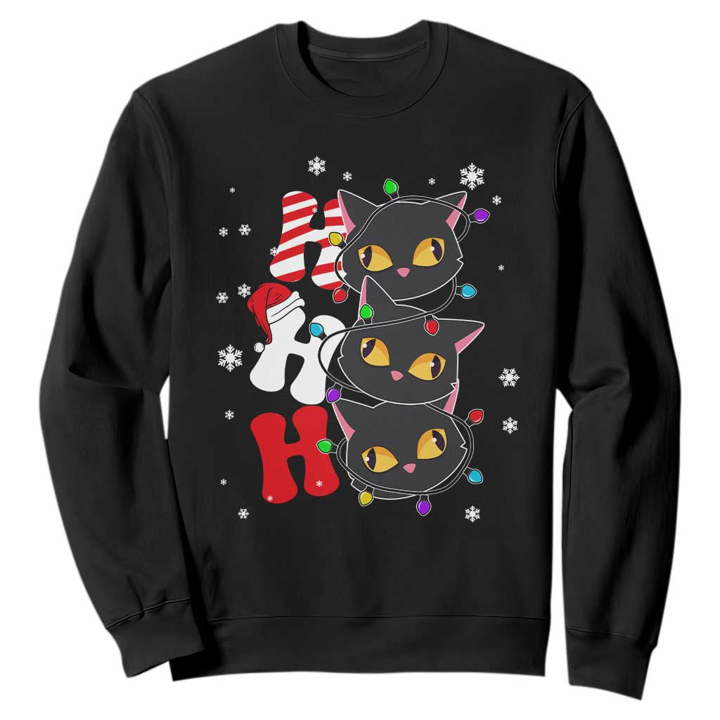Funny Christmas Black Cat Triple Ho Sweatshirt TS11 Black Print Your Wear