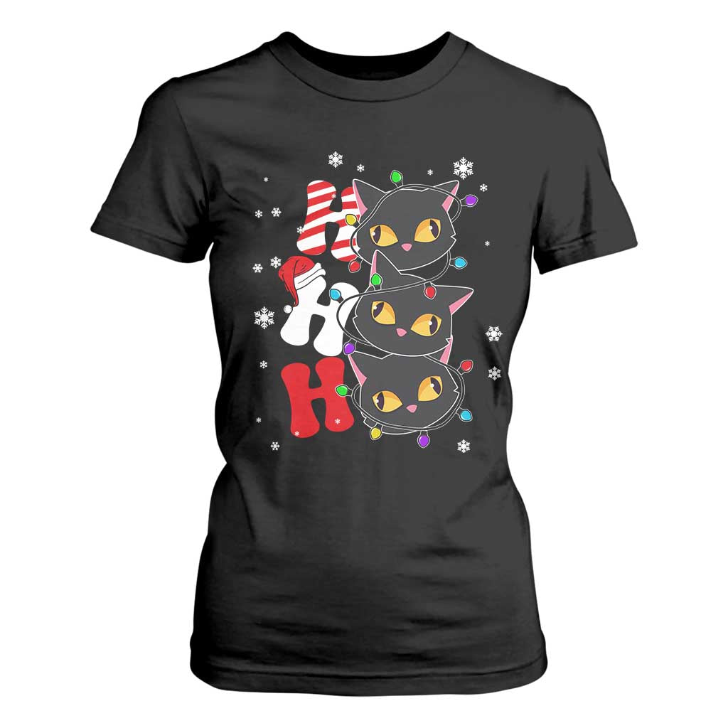 Funny Christmas Black Cat Triple Ho T Shirt For Women TS11 Black Print Your Wear