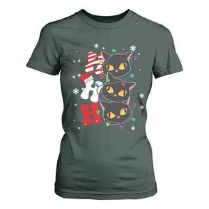Funny Christmas Black Cat Triple Ho T Shirt For Women TS11 Dark Forest Green Print Your Wear