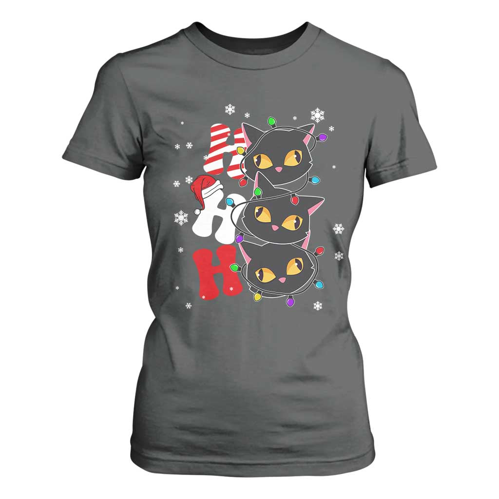 Funny Christmas Black Cat Triple Ho T Shirt For Women TS11 Dark Heather Print Your Wear