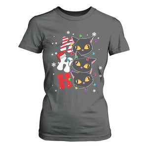Funny Christmas Black Cat Triple Ho T Shirt For Women TS11 Dark Heather Print Your Wear