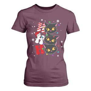 Funny Christmas Black Cat Triple Ho T Shirt For Women TS11 Maroon Print Your Wear