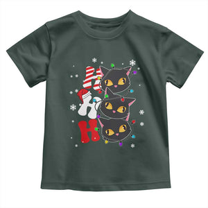 Funny Christmas Black Cat Triple Ho Toddler T Shirt TS11 Dark Forest Green Print Your Wear
