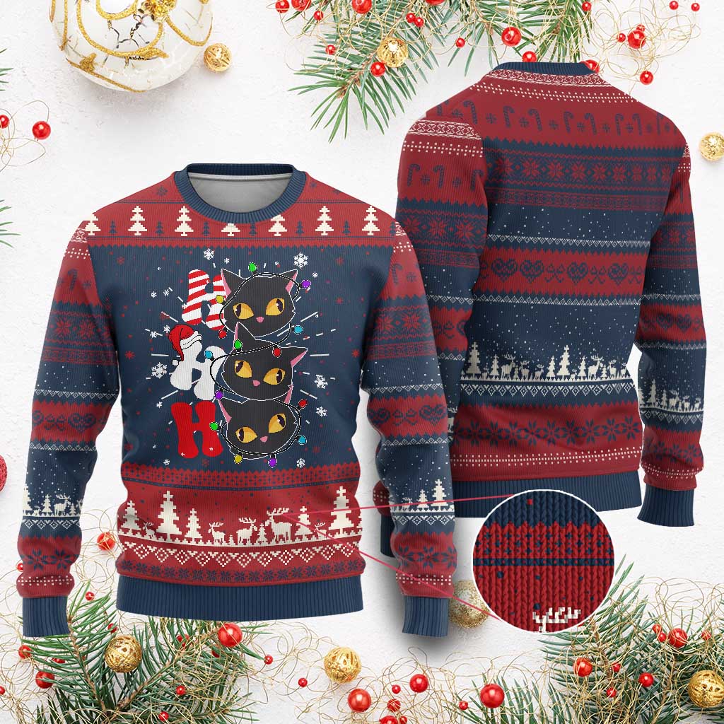 Funny Xmas Black Cat Triple Ho Ugly Christmas Sweater TS11 Burgundy Print Your Wear