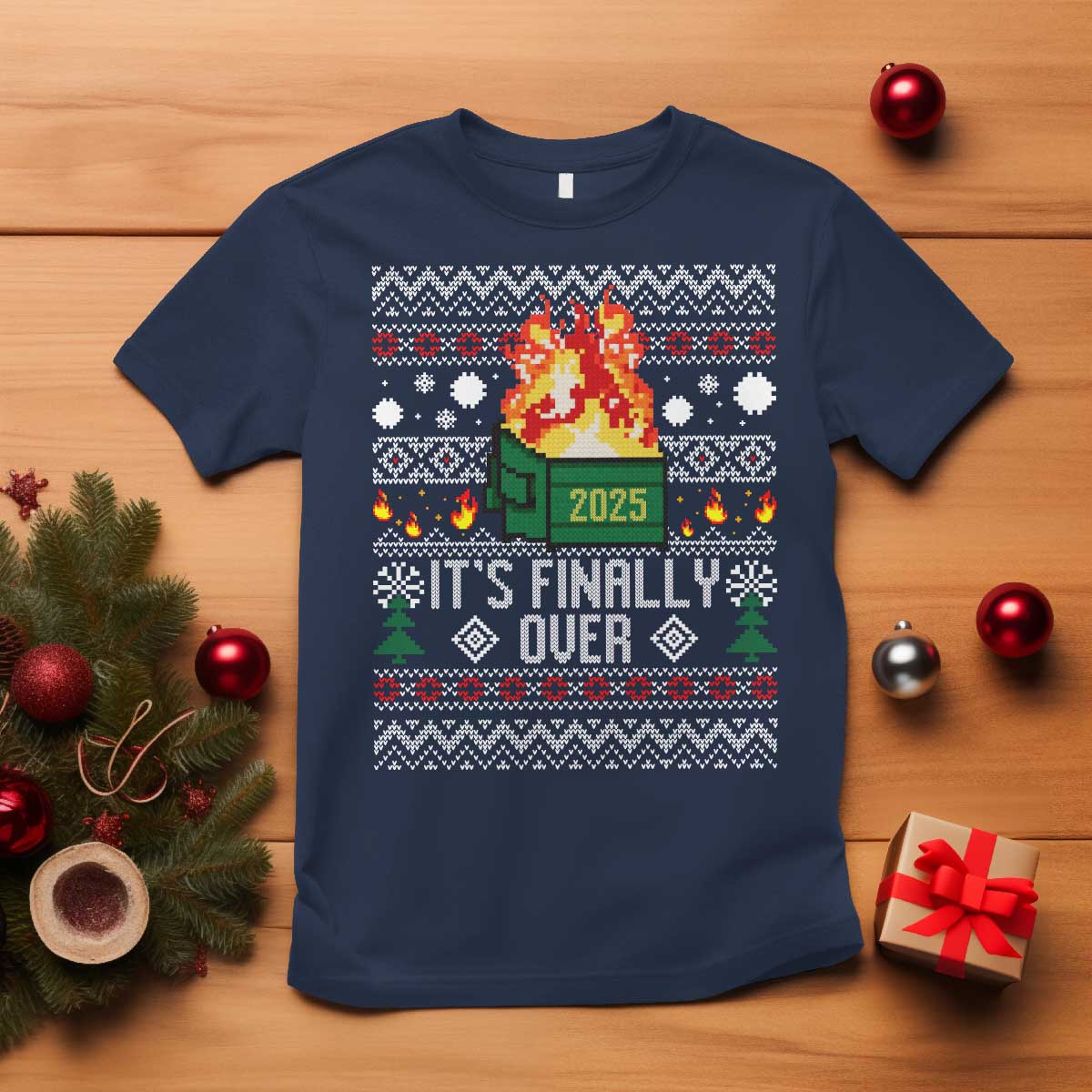 Funny Christmas Lil Dumpster Fire T Shirt It Is Finally Over 2025 TS11 Navy Print Your Wear
